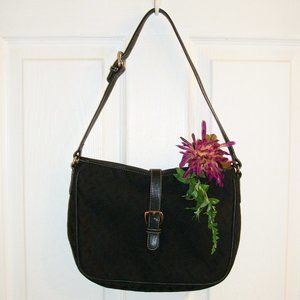 TALBOTS Black Leather Trimmed Fabric Shoulder Bag NWOT 8"H X 11"W X 2"D